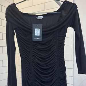 Black Ruched Off-Shoulder Dress